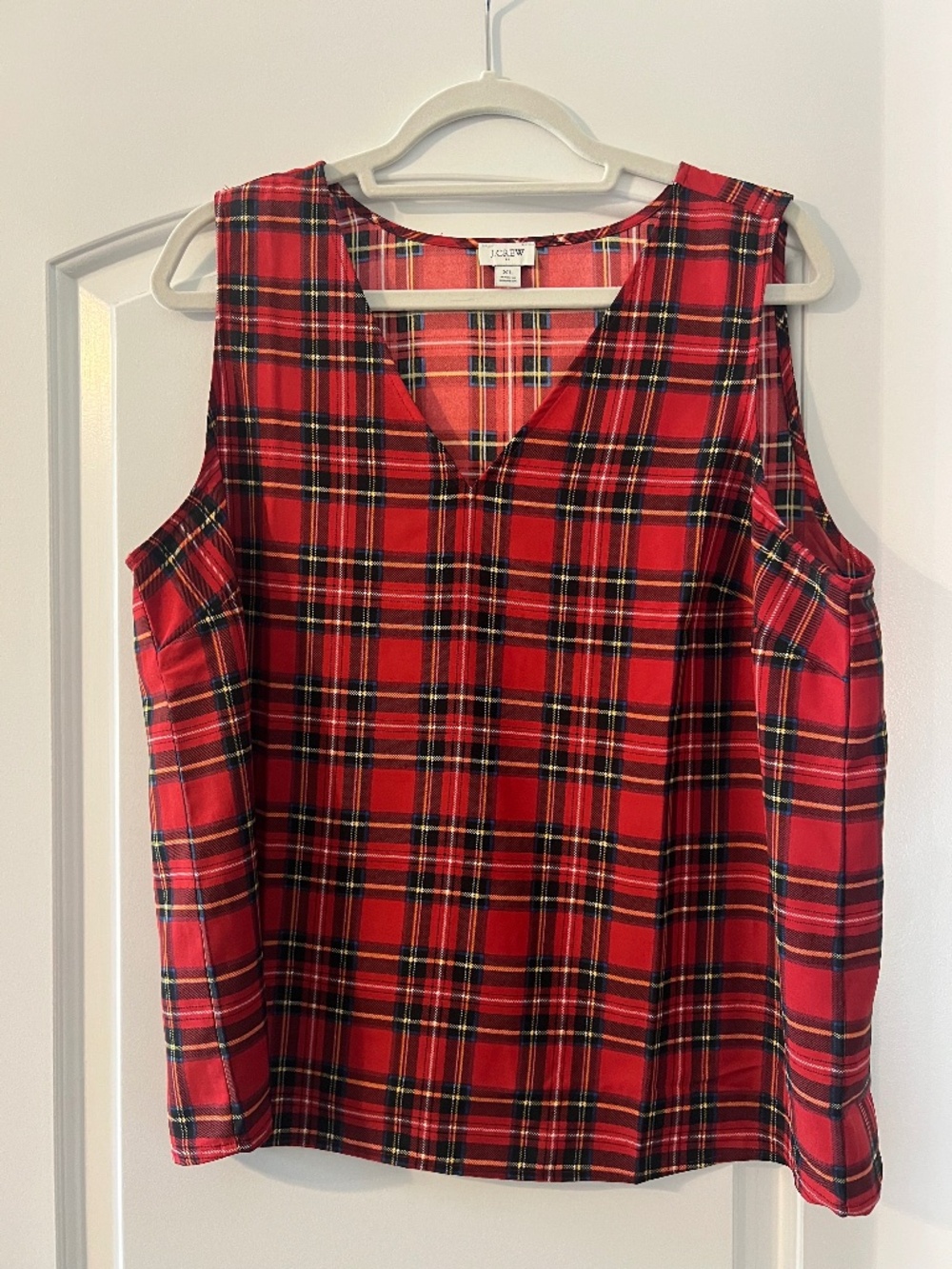 J. Crew Sleeveless V Neck Blouse Stewart Tartan Plaid